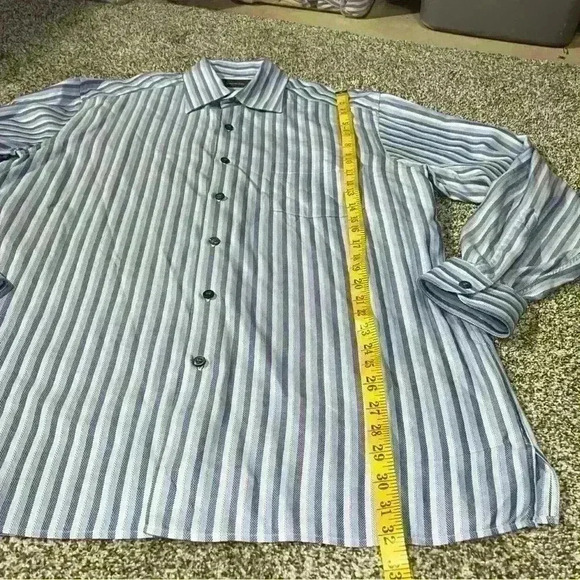 Ermenegildo Zegna Shirt Men's XL Blue/White Long Sleeve Striped Button Down - Picture 3 of 11